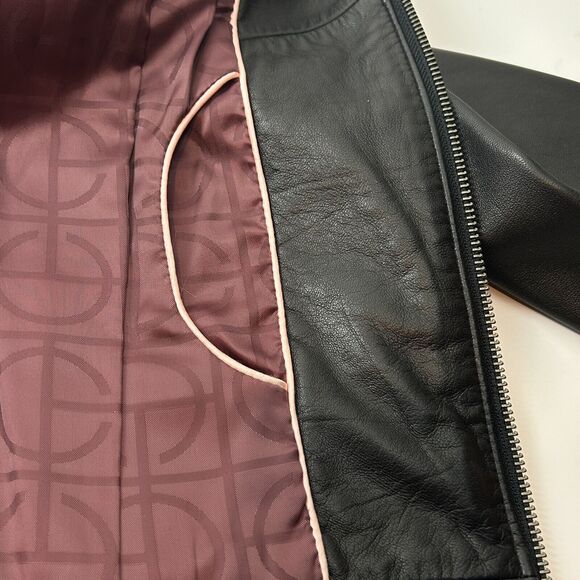 Cole Haan Women's Lambskin Leather Moto Biker Jacket Black Size XS - Picture 7 of 16